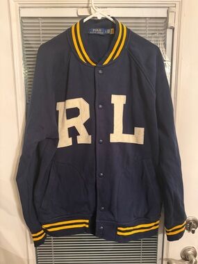 Polo by Ralph Lauren Navy Jacket with Yellow Trim and Cream Letters